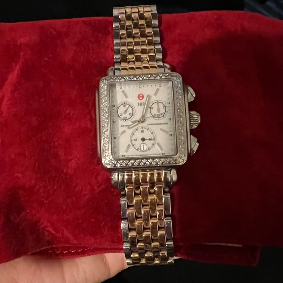 Michele Art Deco Watch XL yellow, silver and rose gold with Diamonds - Picture 4 of 11